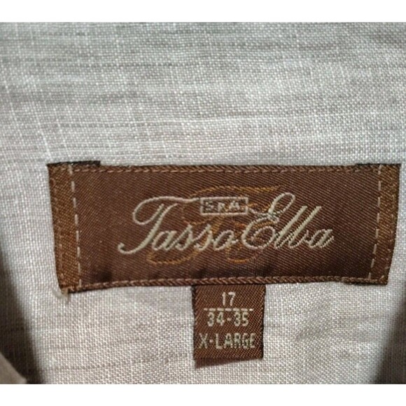 Tasso Elba Men's Luxury Linen Casual Button Up Shirt Long Sleeve Tan Size XL - Picture 3 of 7